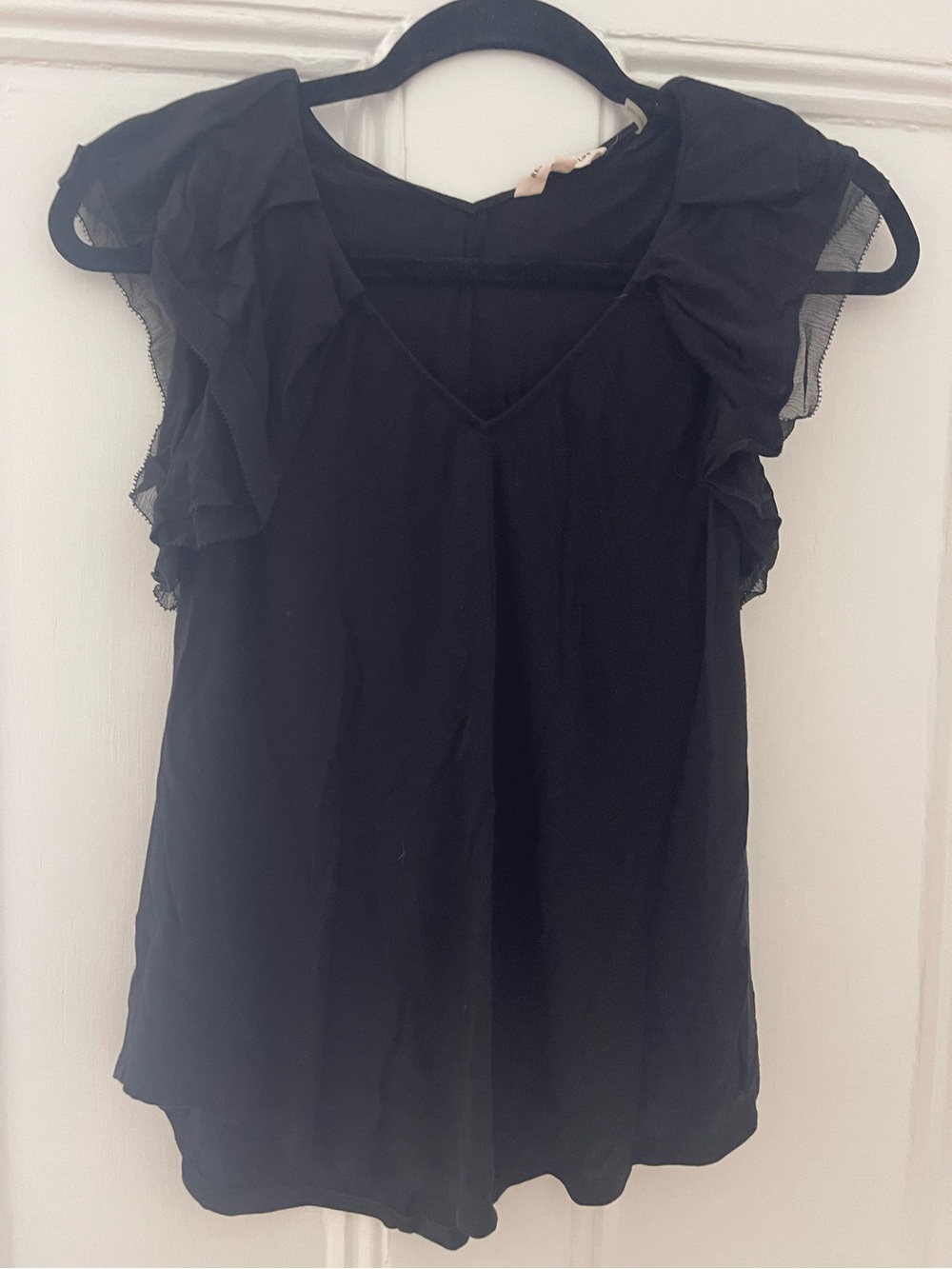 Rebecca Taylor Black Ruffle Sleeve Women's Top